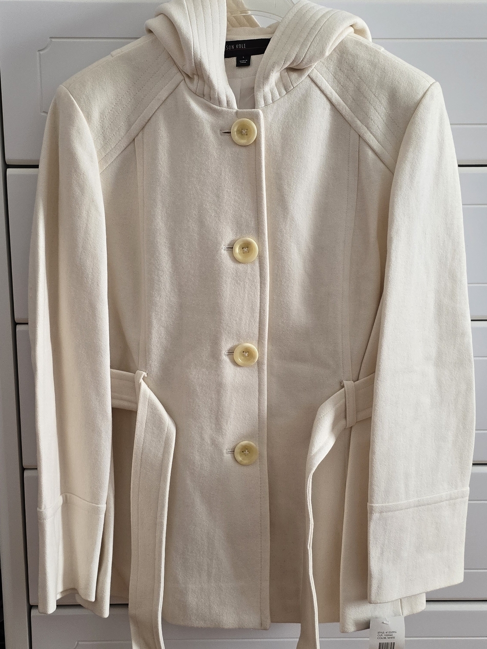 Jason Kole Hooded Wool-Blended Women's Peacoat - Cream - Large - NWT